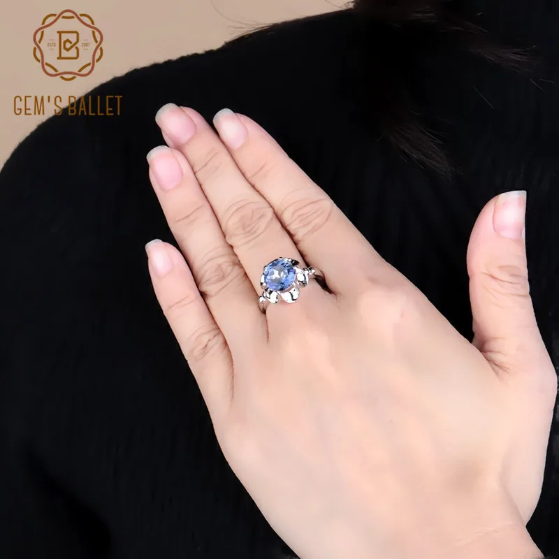 Gem's Ballet 2.74Ct натуральный иолит синий мистик кварц цветок кольцо 925 пробы Серебряное обручальное кольцо для женщин хорошее ювелирное изделие