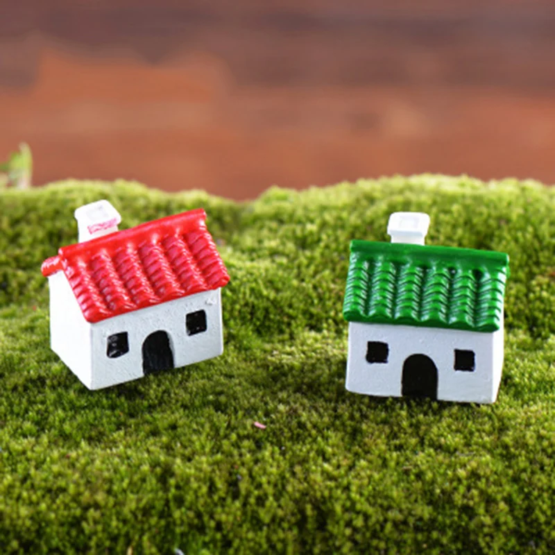 

ZOCDOU 2 Pieces Small Old House Classic Building Model Statue Little Figurine Crafts Figure Ornament Miniatures DIY Home Decor