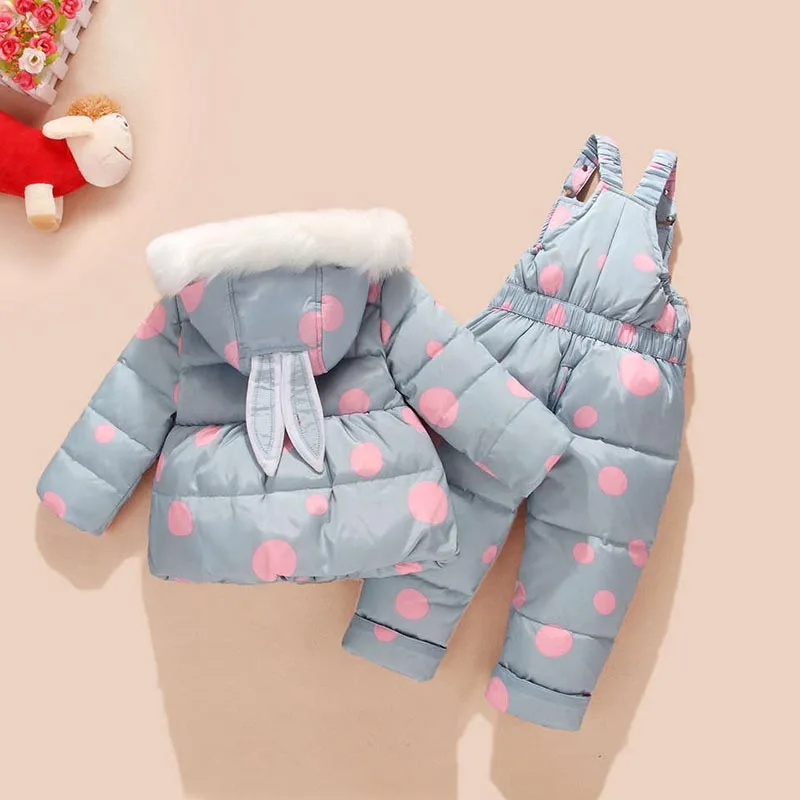 Детский костюм для русской зимы, куртка-пуховик и штаны для маленьких девочек комплект теплой одежды из 2 предметов, теплая детская одежда зимняя одежда