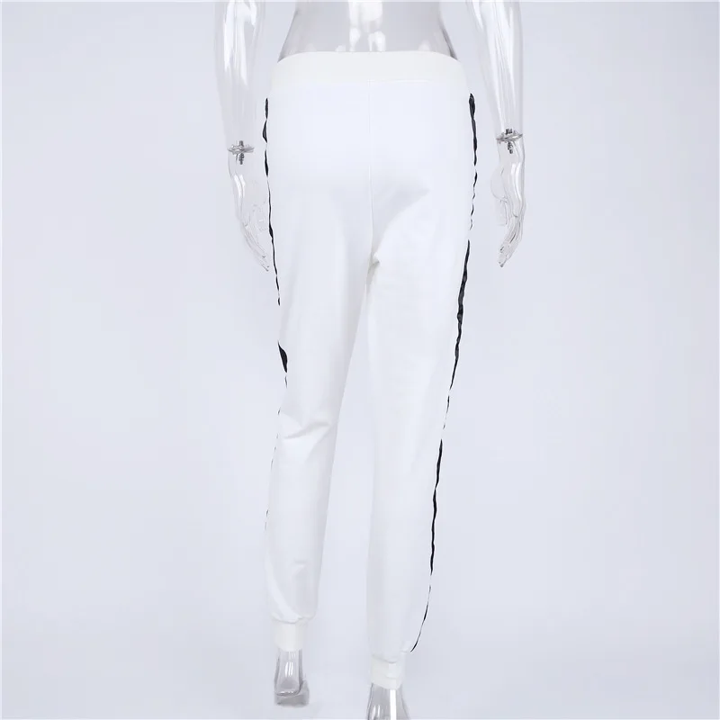 Женские шаровары свободные штаны с высокой талией белого цвета 2019|stripes sweatpants|women