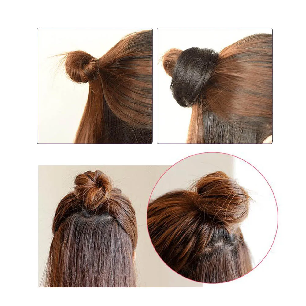 Delice Girls Rubber Band Straight Scrunchie Brown Blonde Donut Chignon Wrap Hair Ring High Temperature Synthetic Hair Pieces