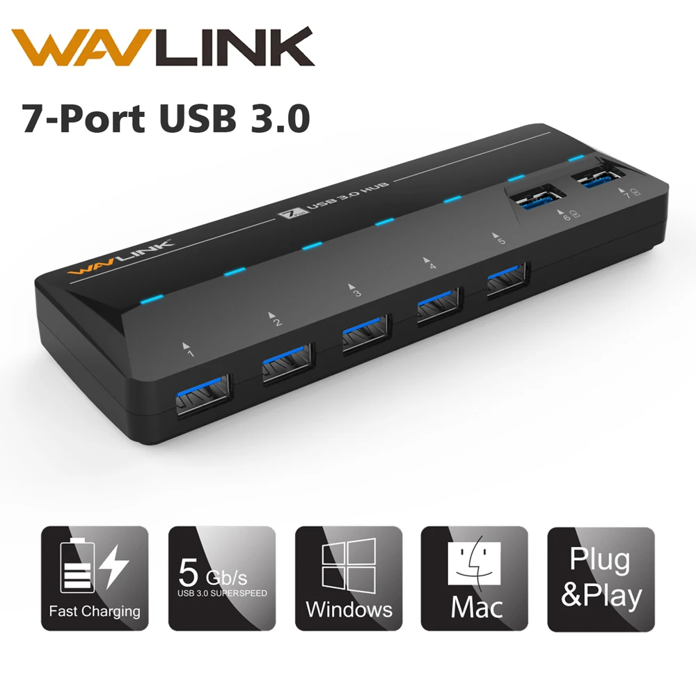 

USB Hub 7 Ports Hub High Speed HUB USB 3.0 Splitter Adapter Fast Charging Wavlink For Laptop Macbook Apple iOS PC Computer Acc