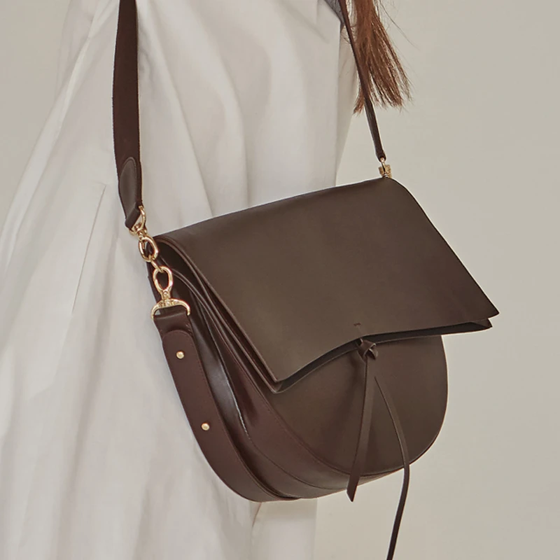 

Burminsa Chic Half Round Saddle Bags For Women PU Leather Female Shoulder Messenger Bags Ladies Crossbody Bags 2019 Coffee Black