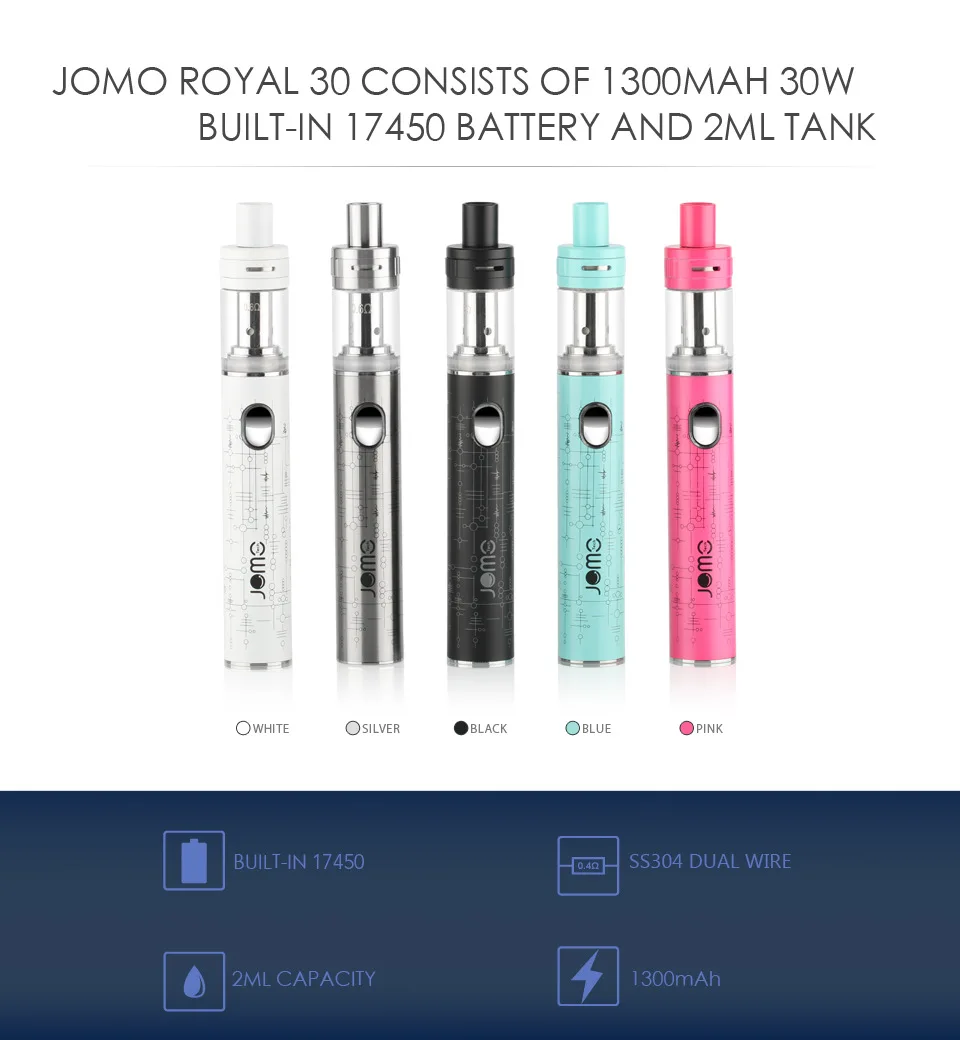 Jomotech Роял 30 Вт Vape ручка комплект с 3 катушки 2 стекла электронная сигарета 1300