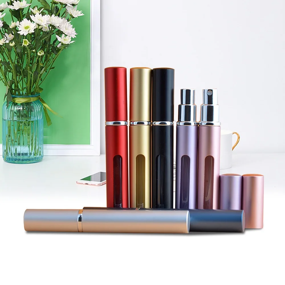

7 colors 5ml Mini Empty Aluminum Refillable Bottles Portable Travel Perfume Spray Cosmetic Containers With Atomizer Makeup Jars