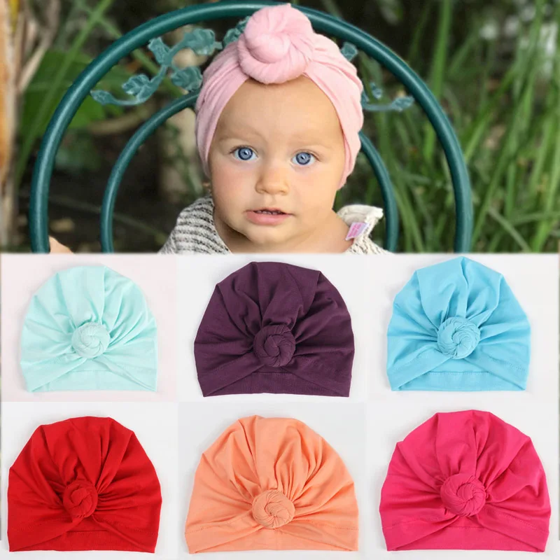 

2018 New Baby Hat Cotton Baby Hat Children sleeve cap knot 1PC For Girls Spring Bohemia Style autumn Hot Sale Newborn turban