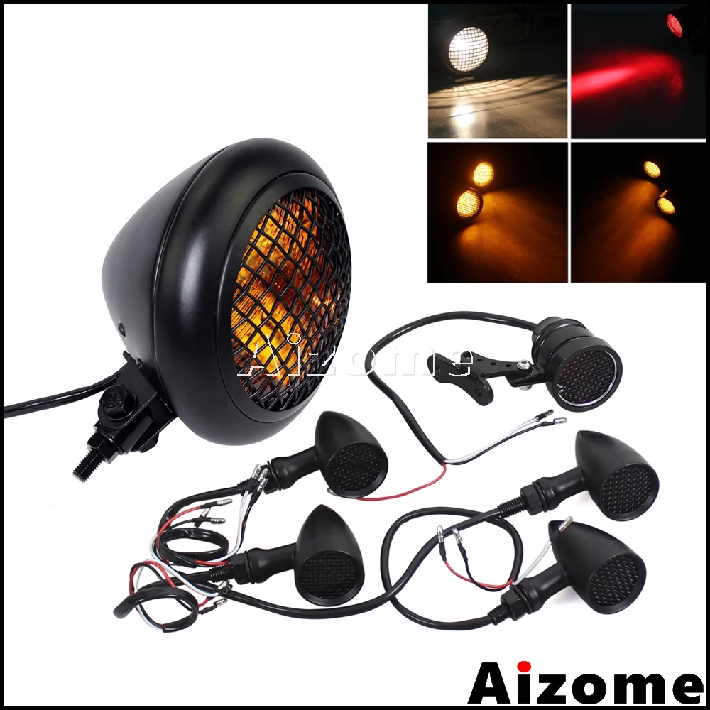 

1 Set Motorcycle Vintage Headlight Old School Headlamp Turn Signals Tail Stop Lights For Harley Honda Yamaha Cruiser Cafe Racer