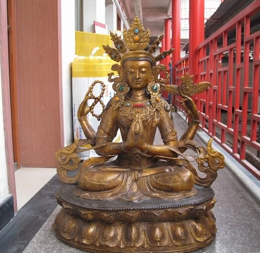 

bi003413 38"Huge Tibet Nepal temple Bronze Gild Four Armed Kwan-Yin Bodhisattva Buddha ST