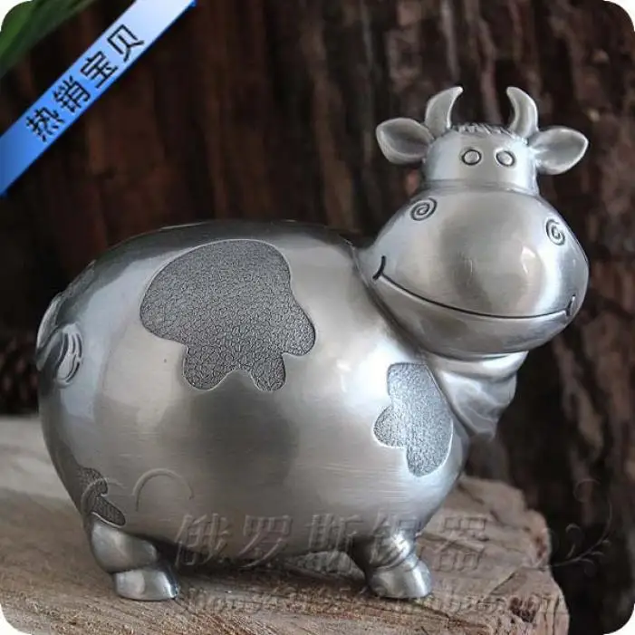 Metal animal piggy bank tin coin money box tin cow piggy bank large