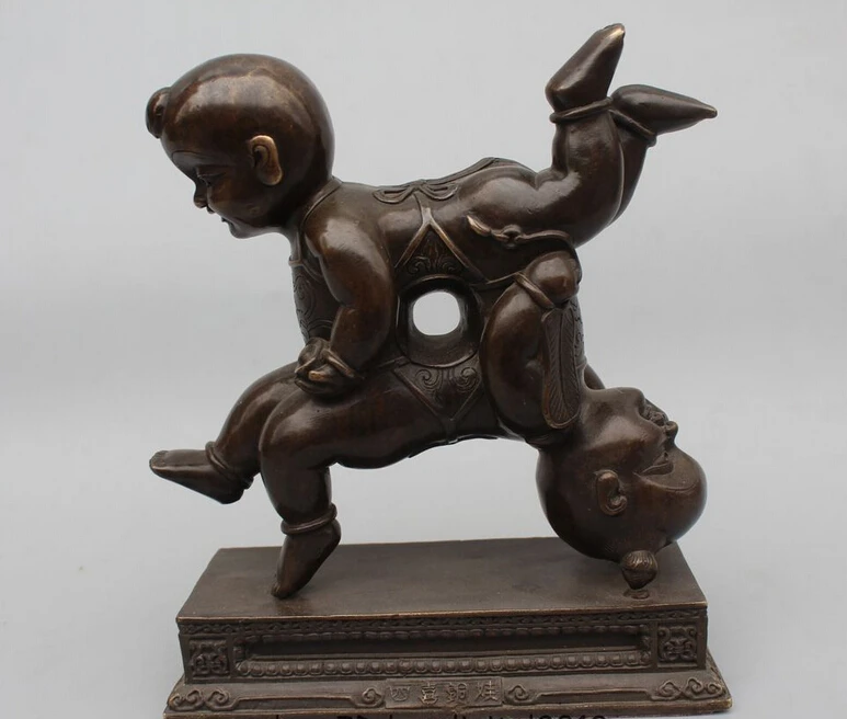 

bi002758 10"China Chinese Art Bronze Copper Two Boy Play Acrobatics Acrobatism Statue