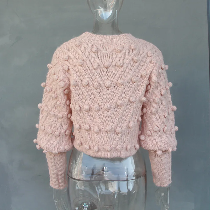 O Knitted Modis Girl Women Sweet Little 69718 Mujer Sleeves Pink Lattern Sueter Fashion 2019 Balls Pullover Solid Sweater neck Neploe yR5cwq40v