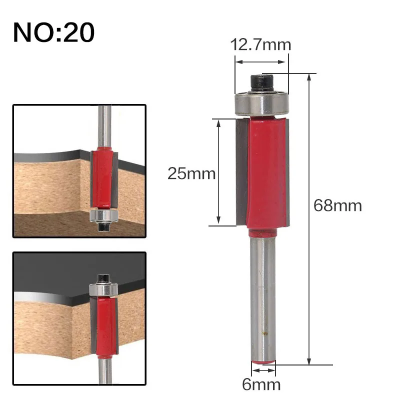 1 шт. 6 мм хвостовик древесины фрезы прямой концевой фрезы триммер очистки заподлицо отделка угловая круглая бухта коробка биты инструменты фрезы