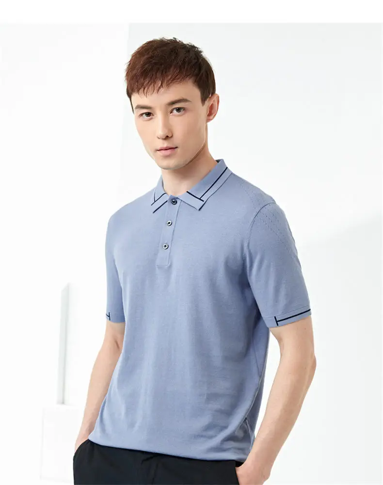 MuLS Luxury Silk Polo Shirt Men 16GG Knitted Sweater Polos Shirts Real Mulberry Silk Short Sleeve Soft Comfortable Plus Size 4XL 4