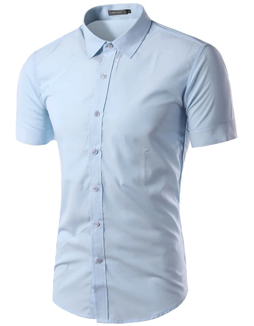 Мужская летняя рубашка с коротким рукавом, новинка, мужская рубашка s Camisa Social Masculina Chemise Homme, одноцветная деловая приталенная рубашка 5631 - Цвет: Lt Blue