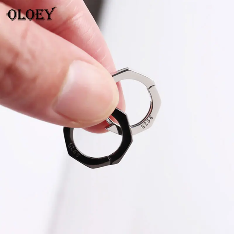 

OLOEY Solid 925 Sterling Silver Cute Huggies Circle Small Octagon Hoop Earrings for Women Girls Kids Fine Party Jewelry YME471