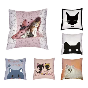 

Cute Elegant Meow Cheap Cushion Cover Lady Cat Letter Wedding Gifts Living Room Office Couch Invisible Zipper Pillow Case Cojine