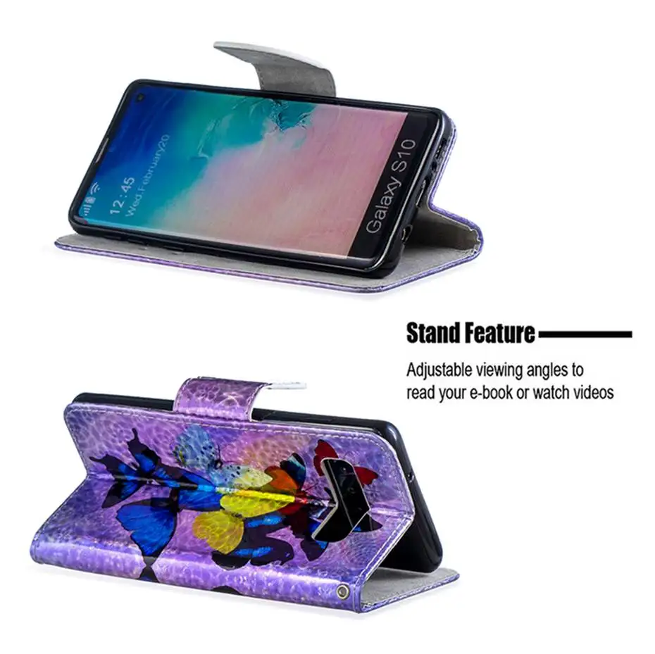 Лазерный флуоресцентный Чехол-книжка чехол для samsung Galaxy S7 S8 S9 S10 E 5G A10 A20 A30 A50 A70 J4 J6 A7 Plus Note 10 Pro кожаный чехол