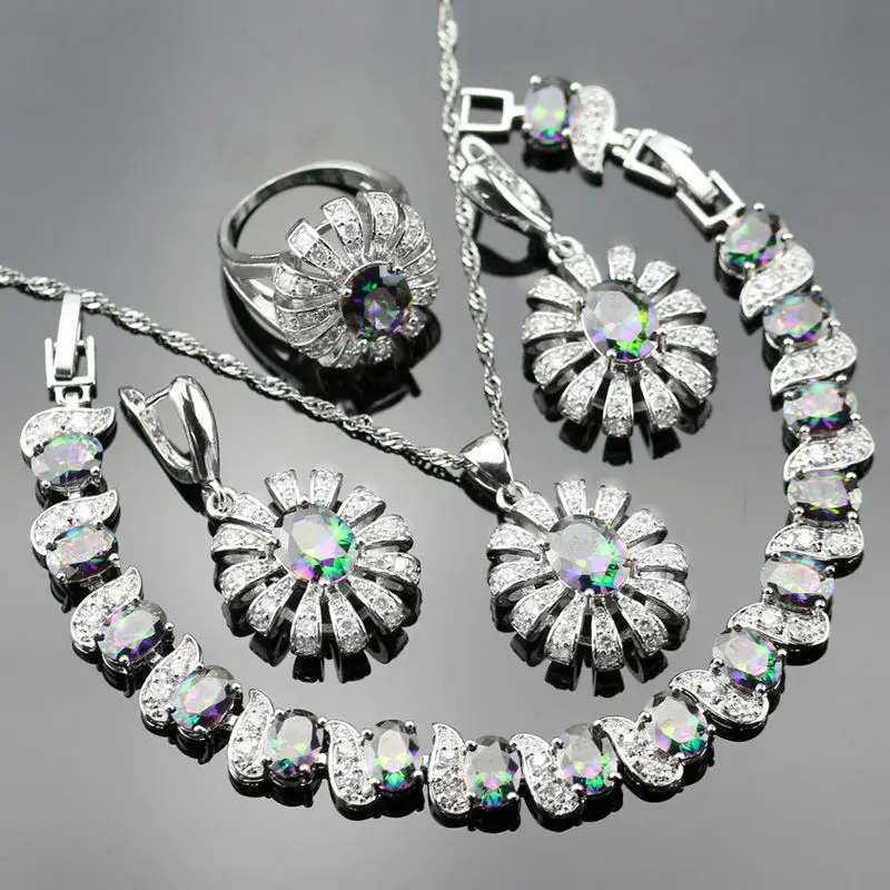 Fire Rainbow Jewelry Set For Women Silver Color White