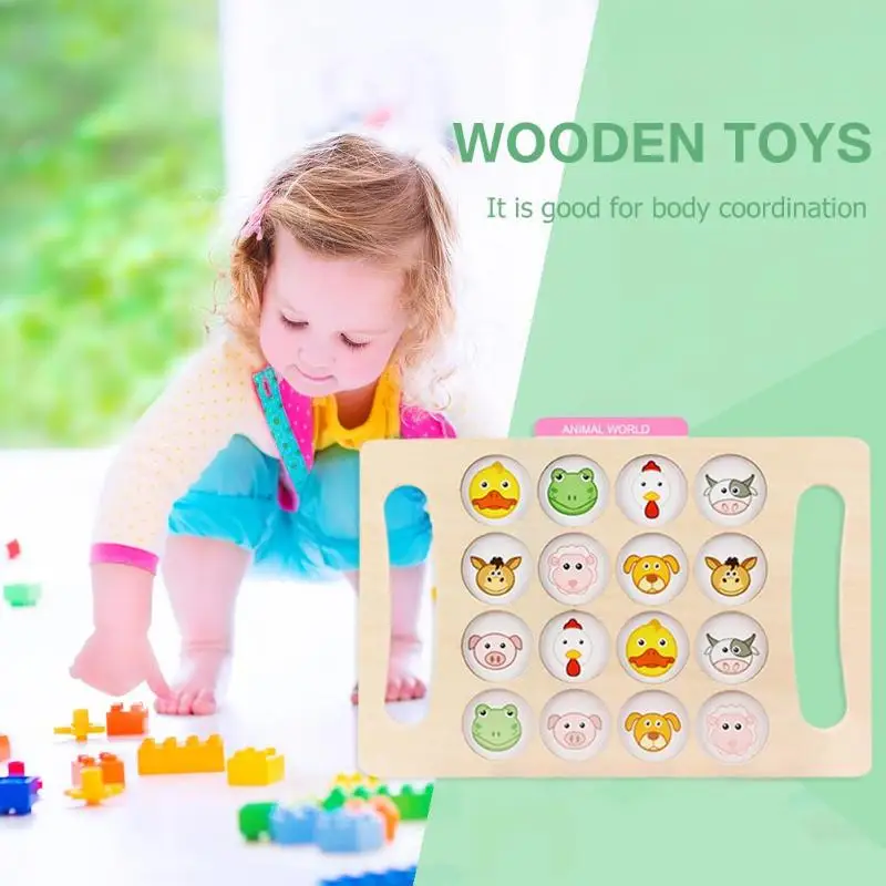

Early Education Wooden Toys Memory Chess Guess Animal Cognitive Toy Gift Link Up Chess Toys Family Party Memory Chess Train