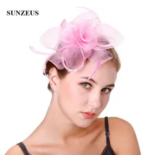 Тюль Цветы Перья Свадебные шляпы очаровательные женские вечерние аксессуары для волос SH45