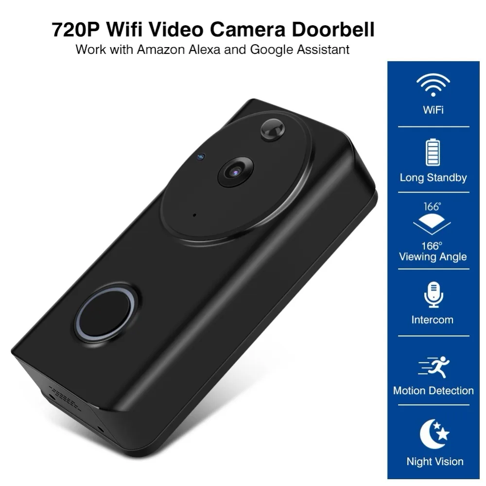 

ZC-IP06 720P Wifi Video Camera Doorbell Wireless Battery Operated Doorbell Work with Alexa Echo