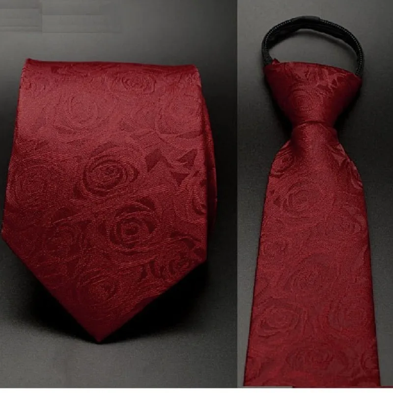 

fashion zip tie for men 8cm neck tie business zipper necktie team floral rose solid ties wedding chinese red
