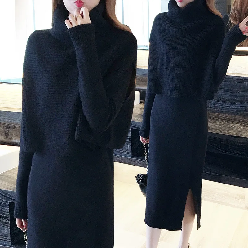 pullover Sweater long cutou dress two pcs clothing set new long sharp suits long-sleeved 2018 fall and winter knitwear women pullover Sweater long cutou dress two pcs clothing set new long sharp suits long-sleeved 2018 fall and winter knitwear women