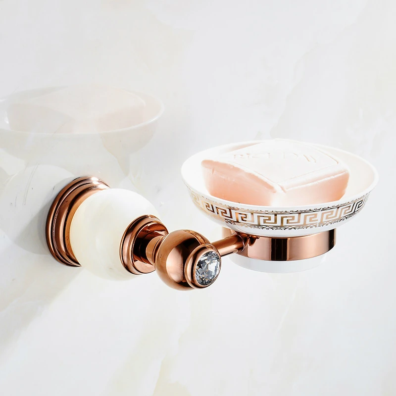 

European Plating Jade Solid Brass Soap Rack Rose Gold Marble Base Soap Dish Soap Box Soap Net Wall Mount Bathroom Accessories S1