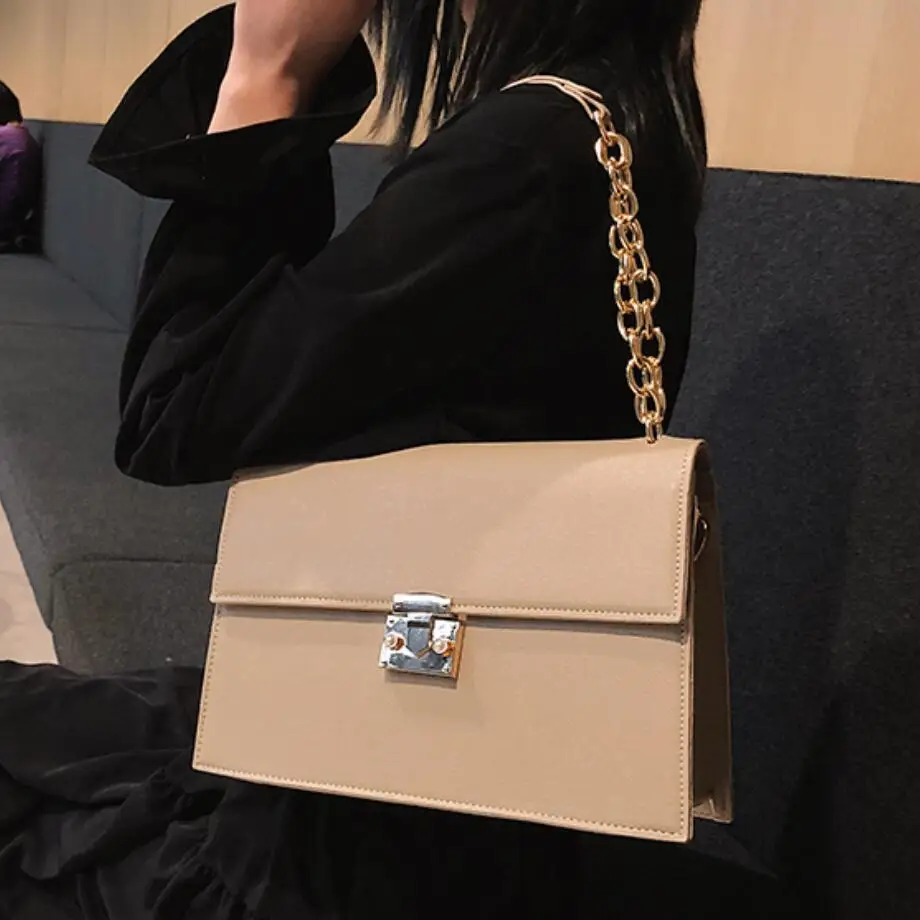 

Luxury Brand Handbag 2019 Fashion New High Quality PU Leather Women's Handbag Large Tote bag Lock Chain Shoulder Messenger Bags