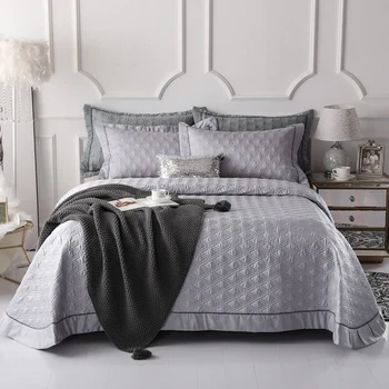 

Luxury Gray Blue Purple 100% Tencel Cotton Quilted Bedspread Bed Cover Bed Sheet Bed Linen Blanket Summer Quilt Pillowcases 3pcs