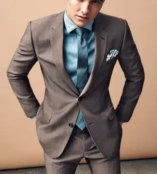 

2018 Latest Coat Pant Design Grey Men Suit Slim Fit Tuxedo Skinny 2 Piece Formal Tairor Suits Simple Blazer Vestidos Jacket+Pant