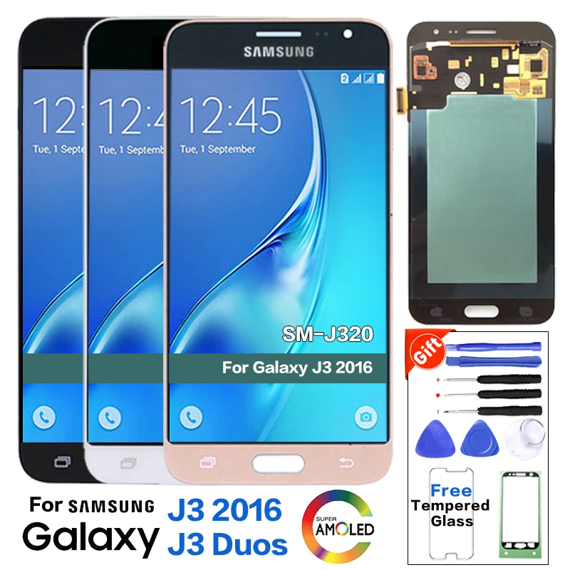 Vente Super Amoled LCD pour Samsung Galaxy J3 2016 J320 J320A J320F J320P J320M J320FN LCD écran tactile numériseur