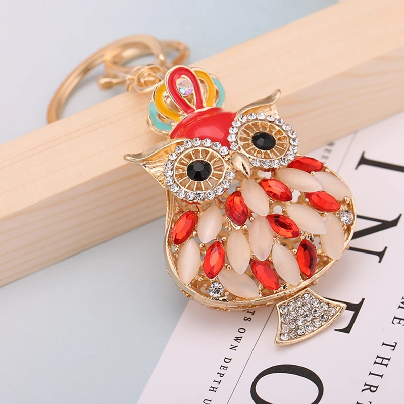 Creative Opals Owl Keychains Llaveros Metal Animal Keychains Charms Crystal Key Chains Couple