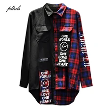 Прямая поставка, Guo-Chao Tang, новинка, весна/лето, мужская длинная клетчатая рубашка с буквенным принтом и длинным рукавом, свободная хип-хоп Мужская Уличная одежда