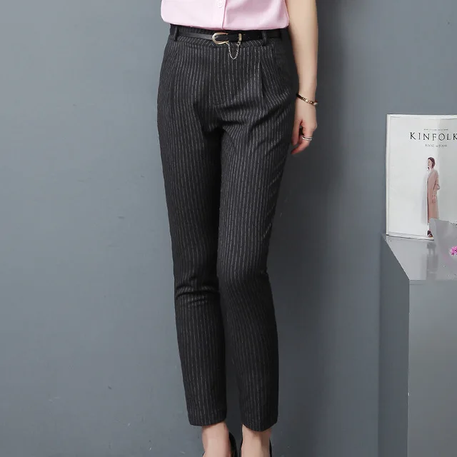 2019 Pantalones De Rayas De Color Caqui Negro Para Mujer De