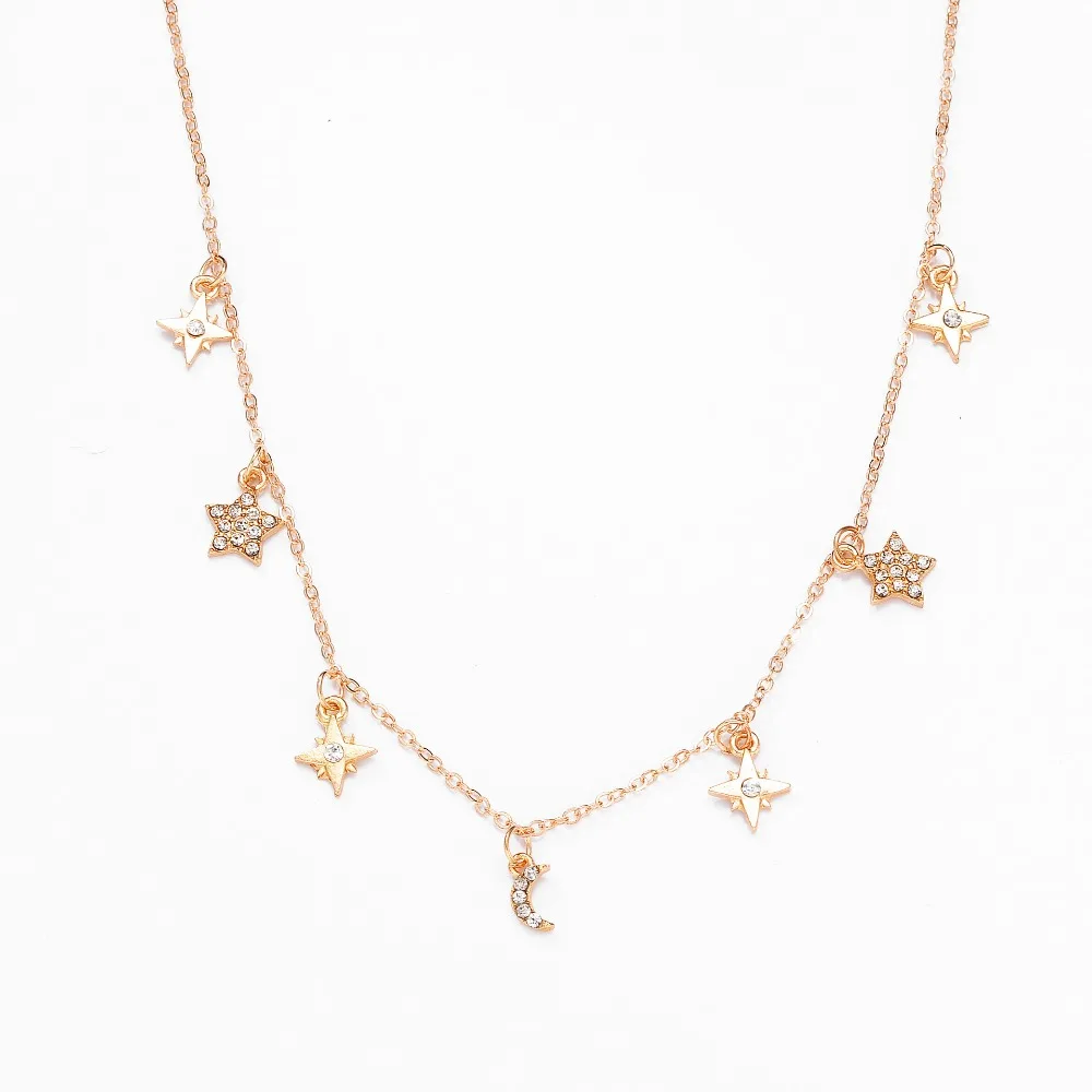 

Hot sale!!! Simple Star and moon short collar necklace rose gold color moon star pendant necklace Collier for women jewelry