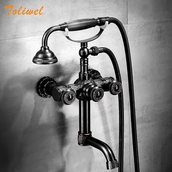 

Brass Bathroom Clawfoot Bath Tub Faucet Handheld Shower Head Faucet Mixer Tap Bathtub Cold Hot Wall Mount faucet Brass ORB