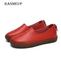 RASMEUP Genuine Leather Women's Slip On Zipper Flat Shoes Retro Casual Women Soft Loafers Woman Flats Footwear Plus Size 9 10