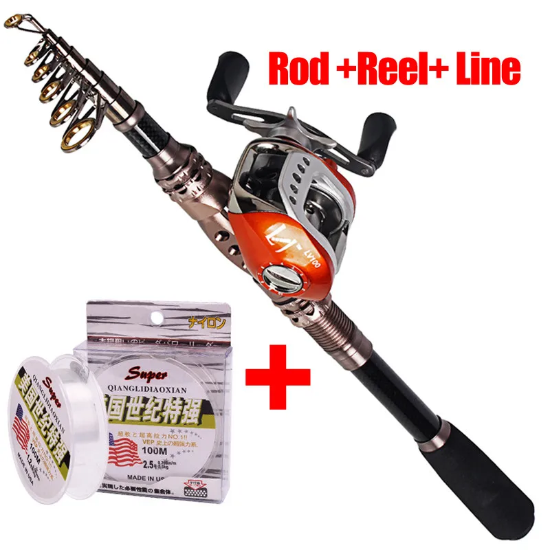 Fishing Rod Reel Line Combos Portable Fishing Rod with Baitcasting Reel 10+1BB Orange Left/Right