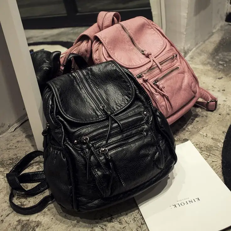

New Women retro washed leather leisure travel Bags multi-pocket backpack