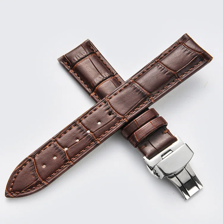 Genuine Leather Watchband with Butterfly Clasp Band Croco Grain Bracelet for Pulseira Watch Strap Replacement Wristbands 12-24mm