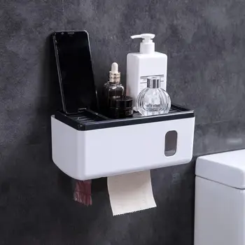 

Wall Hanging Waterproof Tissue Storage Box With Rotatable Cover 2 Grid Tissue /Garbage Bag Dispenser Bathroom Organizer Box