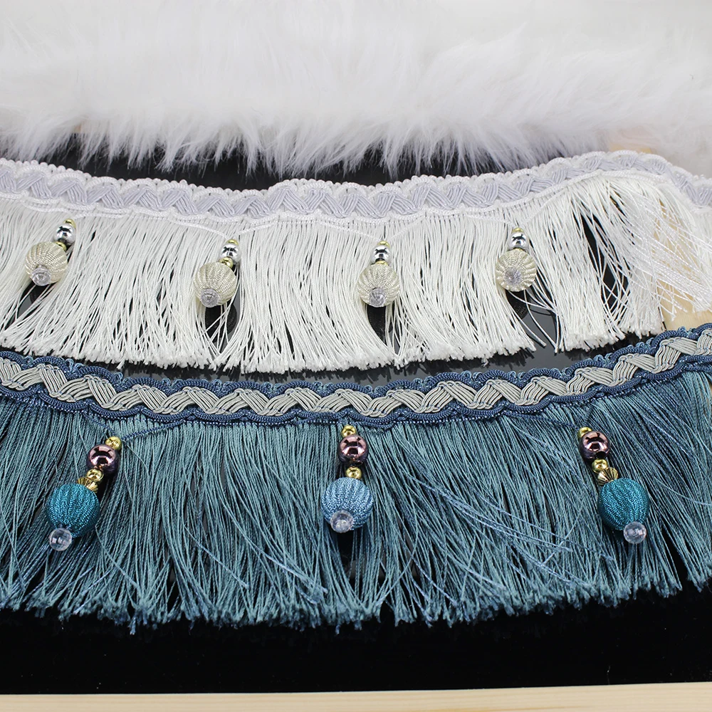 

1yard Braided Beads Hanging Ball Tassel Fringe Trimming Applique Fabric Trimming Ribbon Band Curtain Table Wedding Decorated