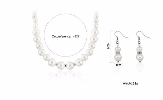 2016 Fashion Classic Imitation Pearl Silver Plated Clear Crystal Top Elegant Party Gift Fashion Costume Pearl Jewelry Sets N85 2