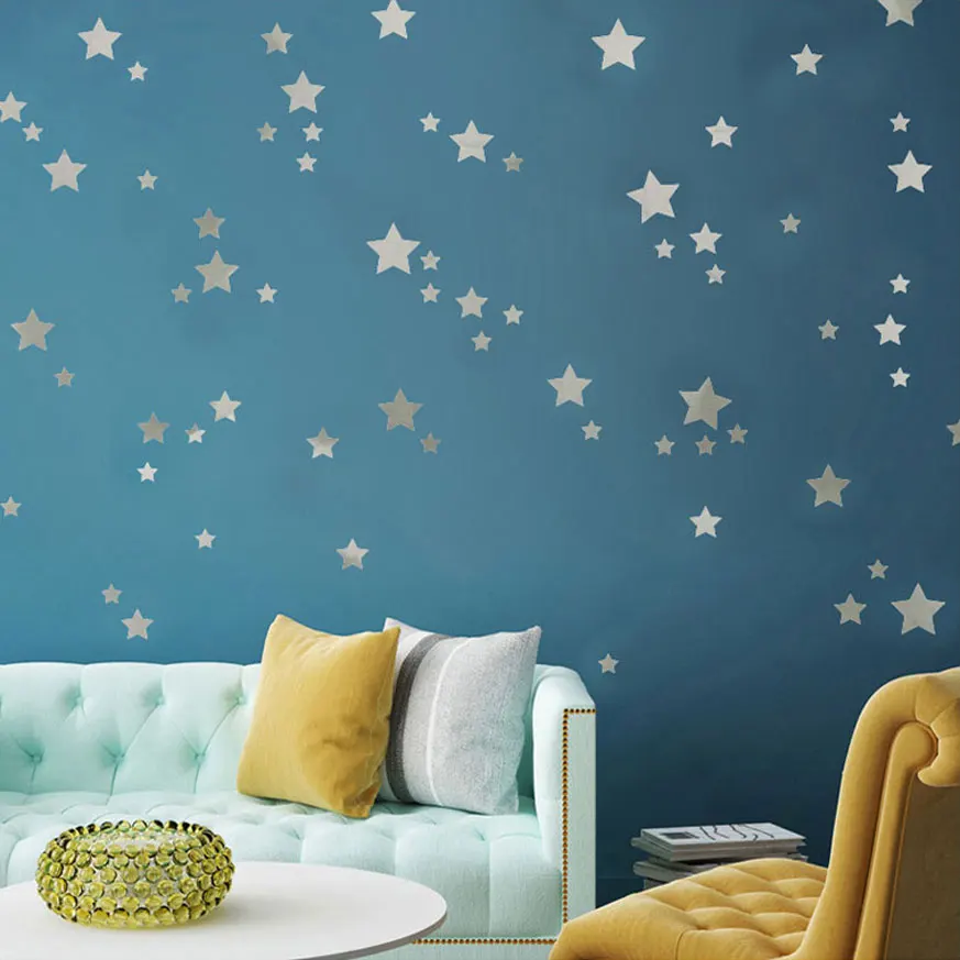 Moderno plata estrellas decoración Adhesivos de pared arte dormitorio niños habitaciones pared Decoración para el hogar pegatinas de pared