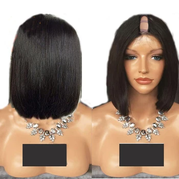 

LUFFYHAIR Bob U Part Human Hair Wigs Middle Part 1x4 U Opening Brazilian Straight Remy Human Hair U Part Wigs 130%-180% Density
