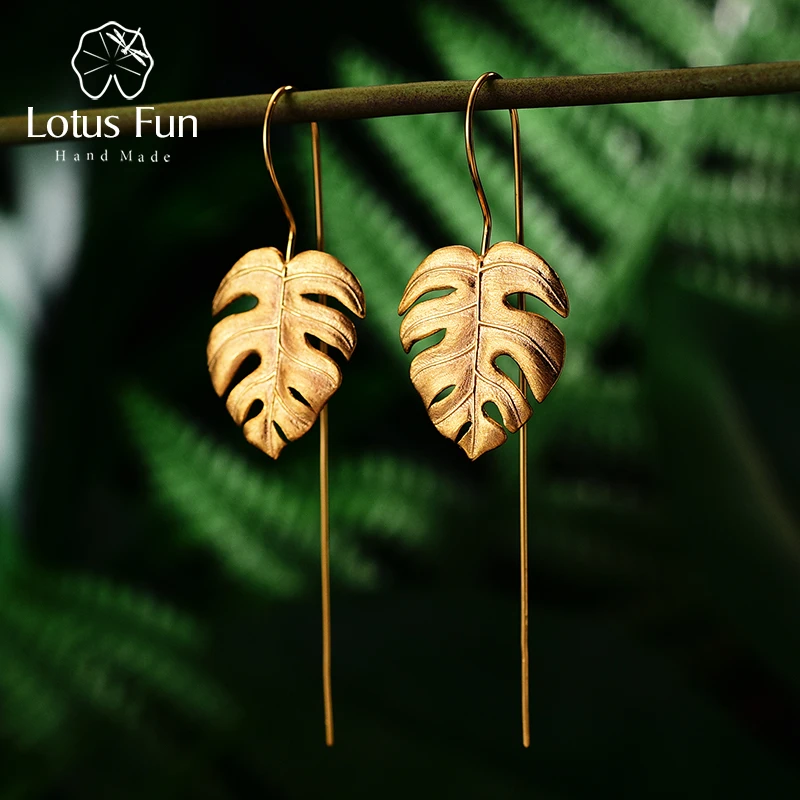 Женские серьги подвески листья монстеры Lotus Fun изящное ювелирное изделие ручного изготовления из настоящего