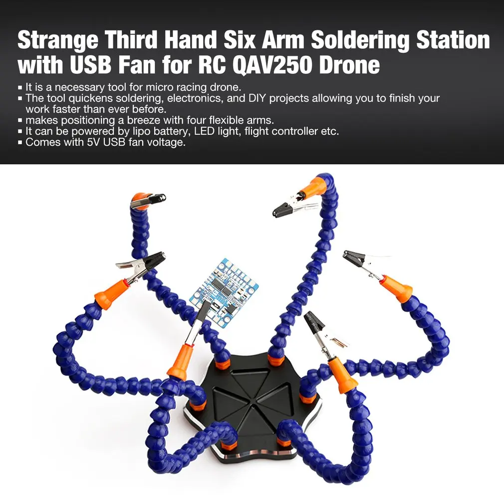 

Welding Strange Third Hand Six Arm Soldering Station Helper with USB Fan DIY Kit Spare Parts for RC Drone QAV250 Parts Accessory