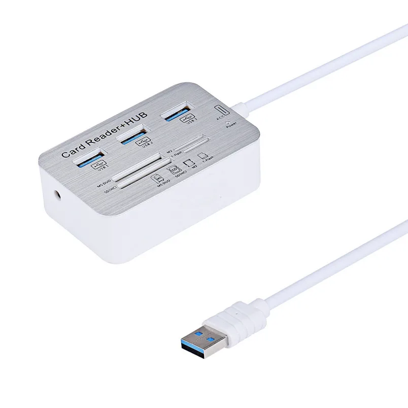 Reliable 3 Port Aluminum USB 3.0 Hub With MS SD M2 TF Multi In 1 Card