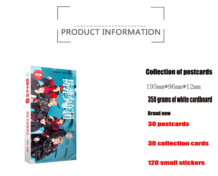 Kpop bangtan boys s 5-й альбом bangtan love yourself a little sticker cards 30 30 120 cards share k-pop фото открытка подарок - Цвет: Черный